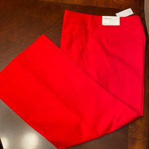 Red wide leg high rise pants. Hits just above the ankle.